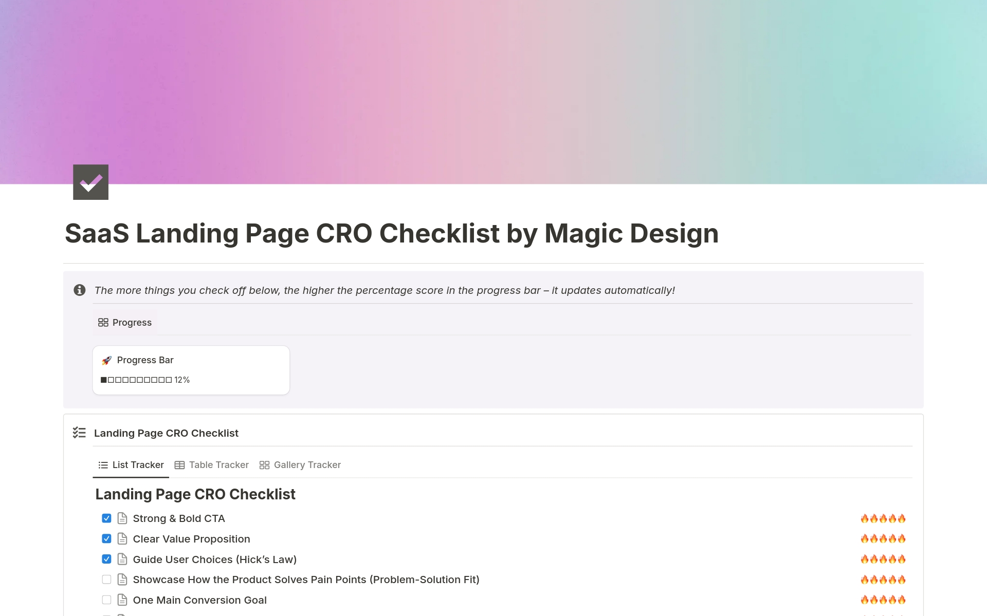 Landing Page CRO Checklist For SaaS Template | Notion Marketplace