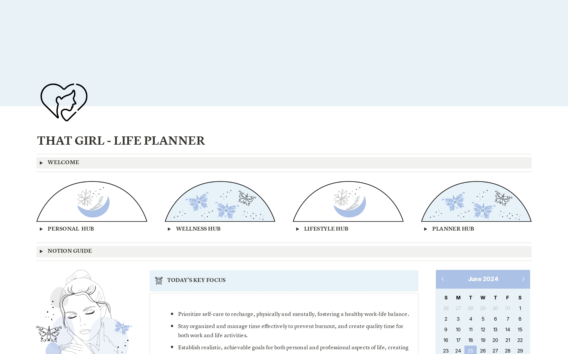 A template preview for That Girl - Life Planner - Blue
