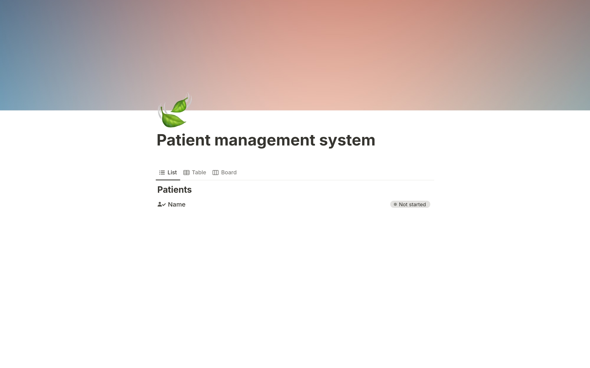 En forhåndsvisning av mal for Patients Manager