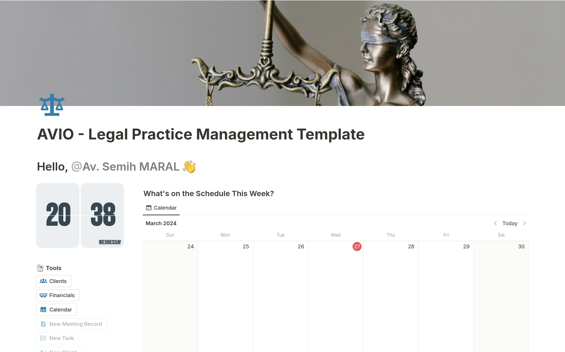 En förhandsgranskning av mallen för AVIO | Legal Practice Management | US Edition