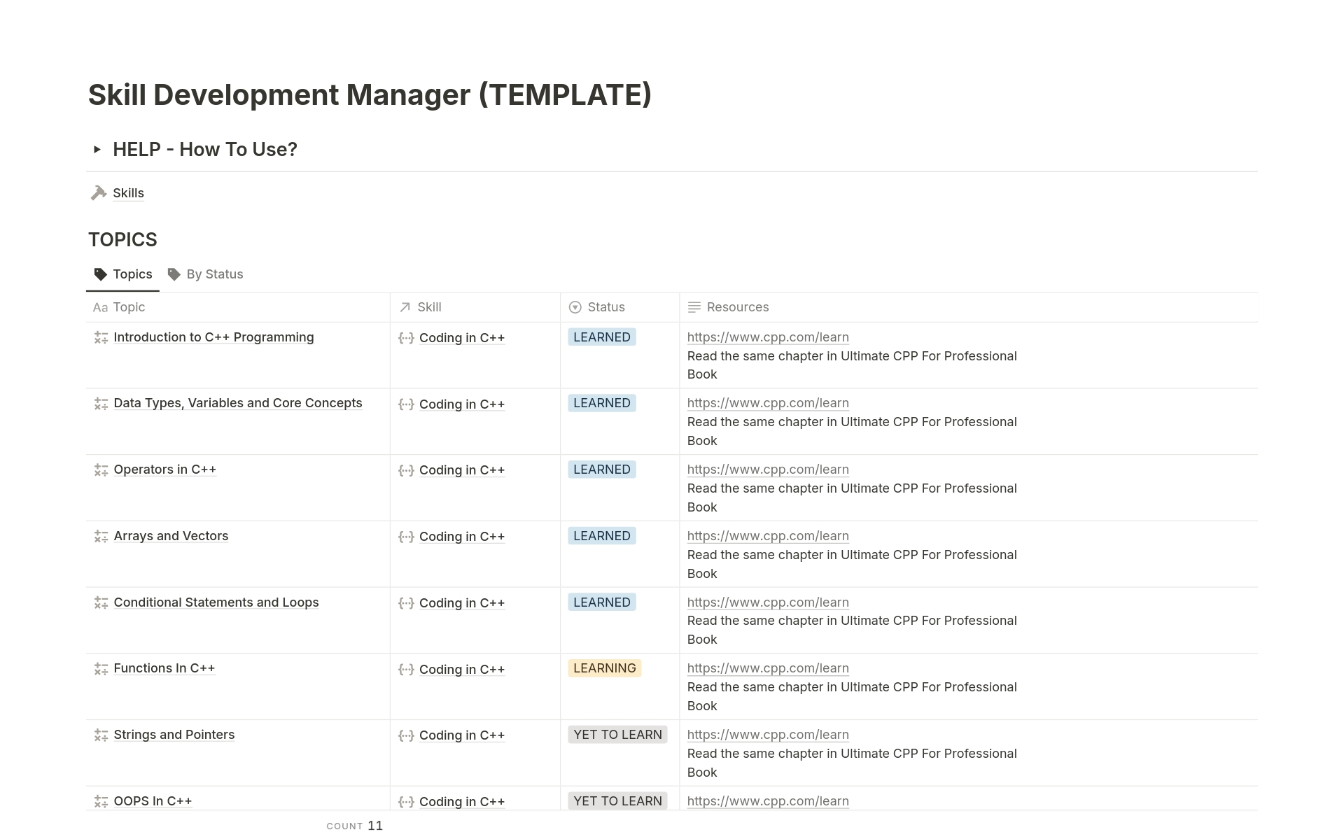 Vista previa de una plantilla para Skill Development Manager
