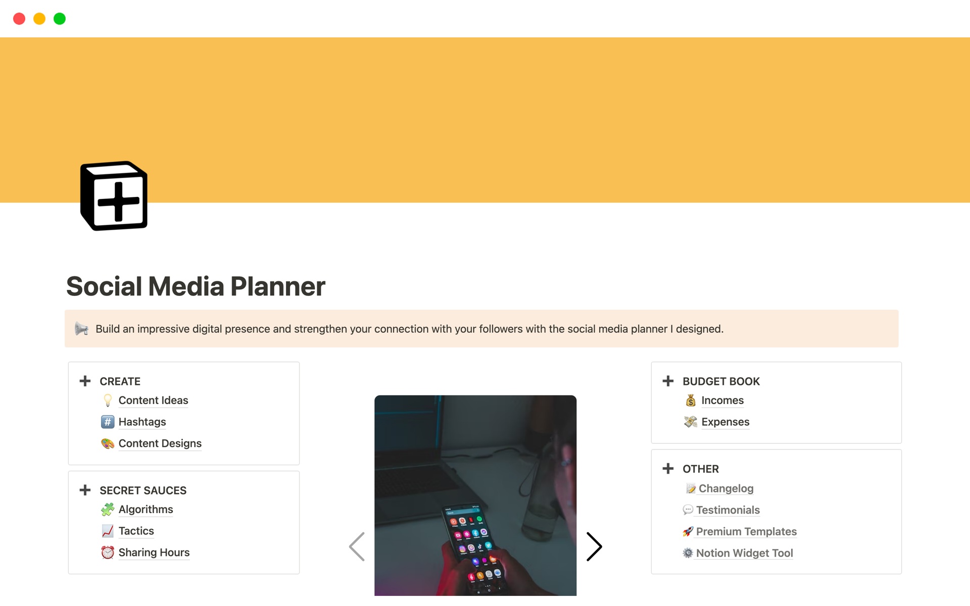 Vista previa de plantilla para Social Media Planner for Solopreneur