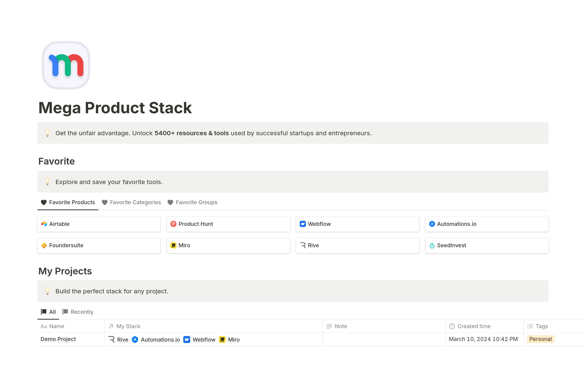 A template preview for Mega Product Stack