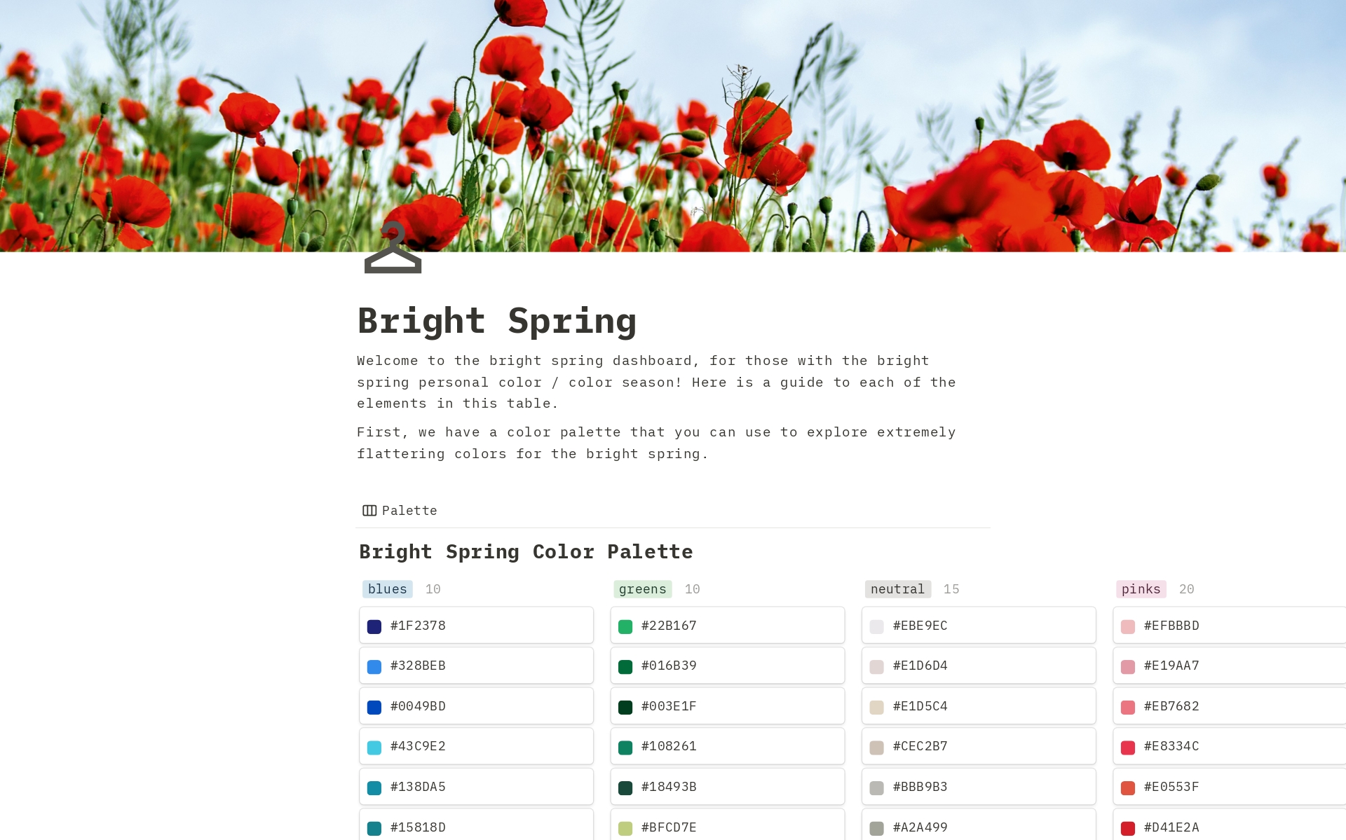 A template preview for Bright Spring Seasonal Color Style Guide