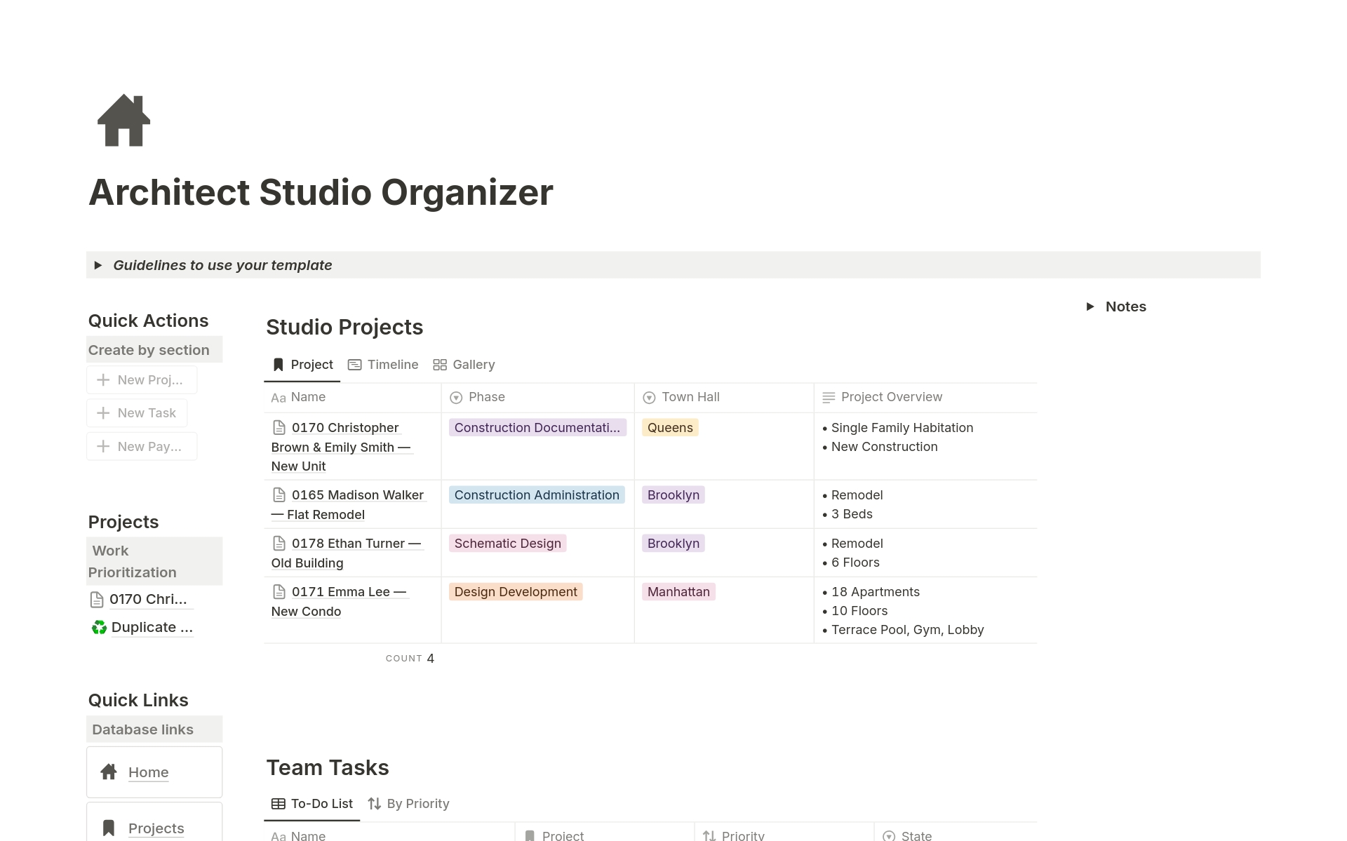 En förhandsgranskning av mallen för Architect Studio Organizer