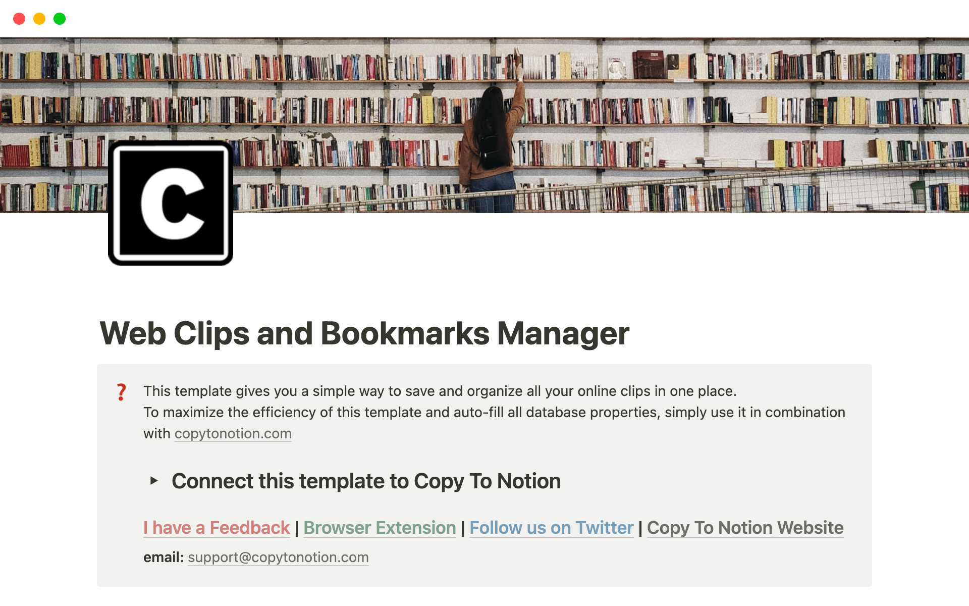 Vista previa de una plantilla para Web Clips and Bookmarks Manager