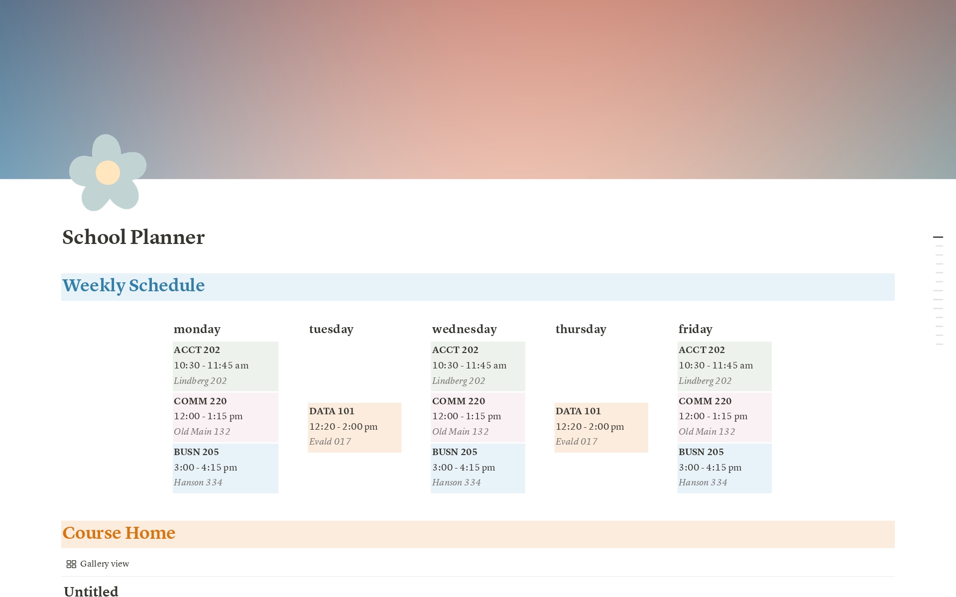 A template preview for Simple School Planner