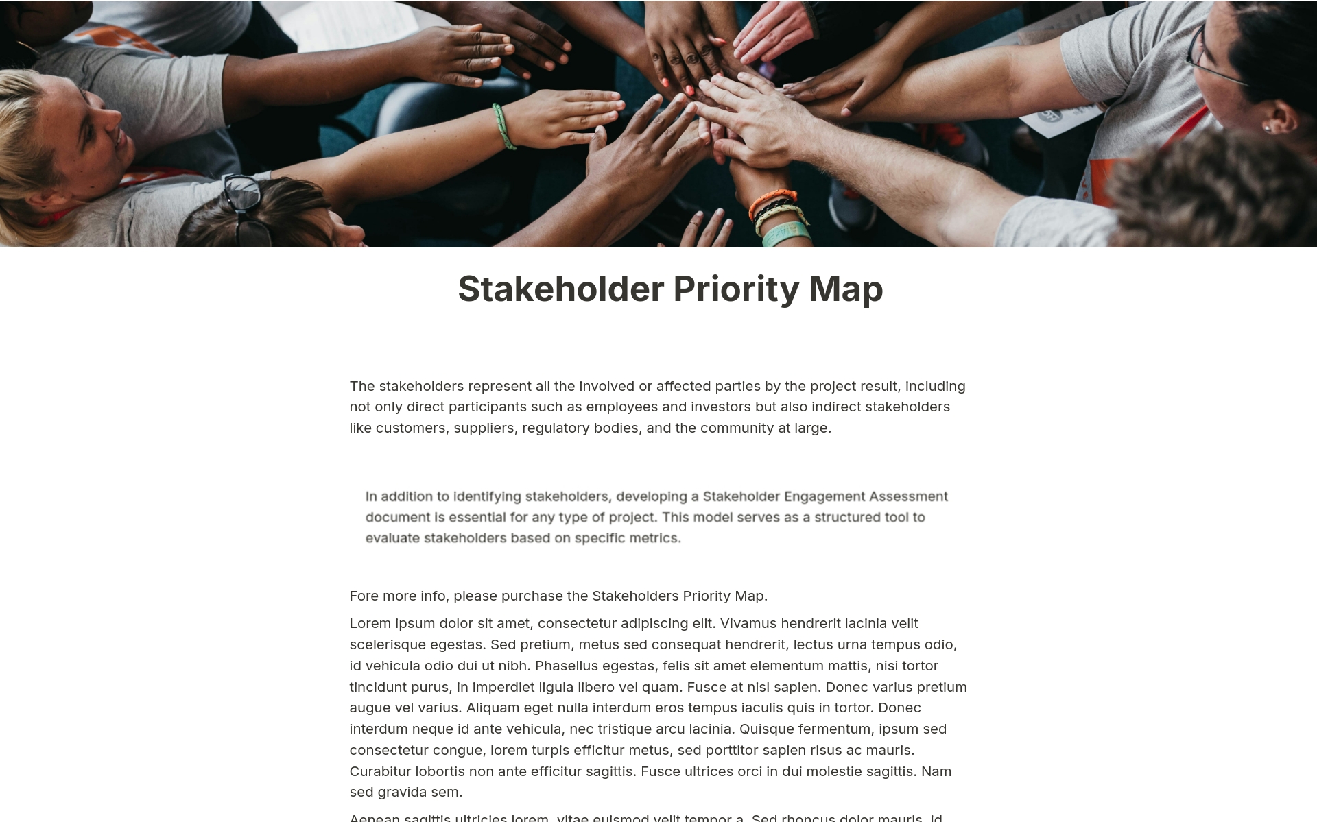 En forhåndsvisning av mal for Stakeholders Priority Map