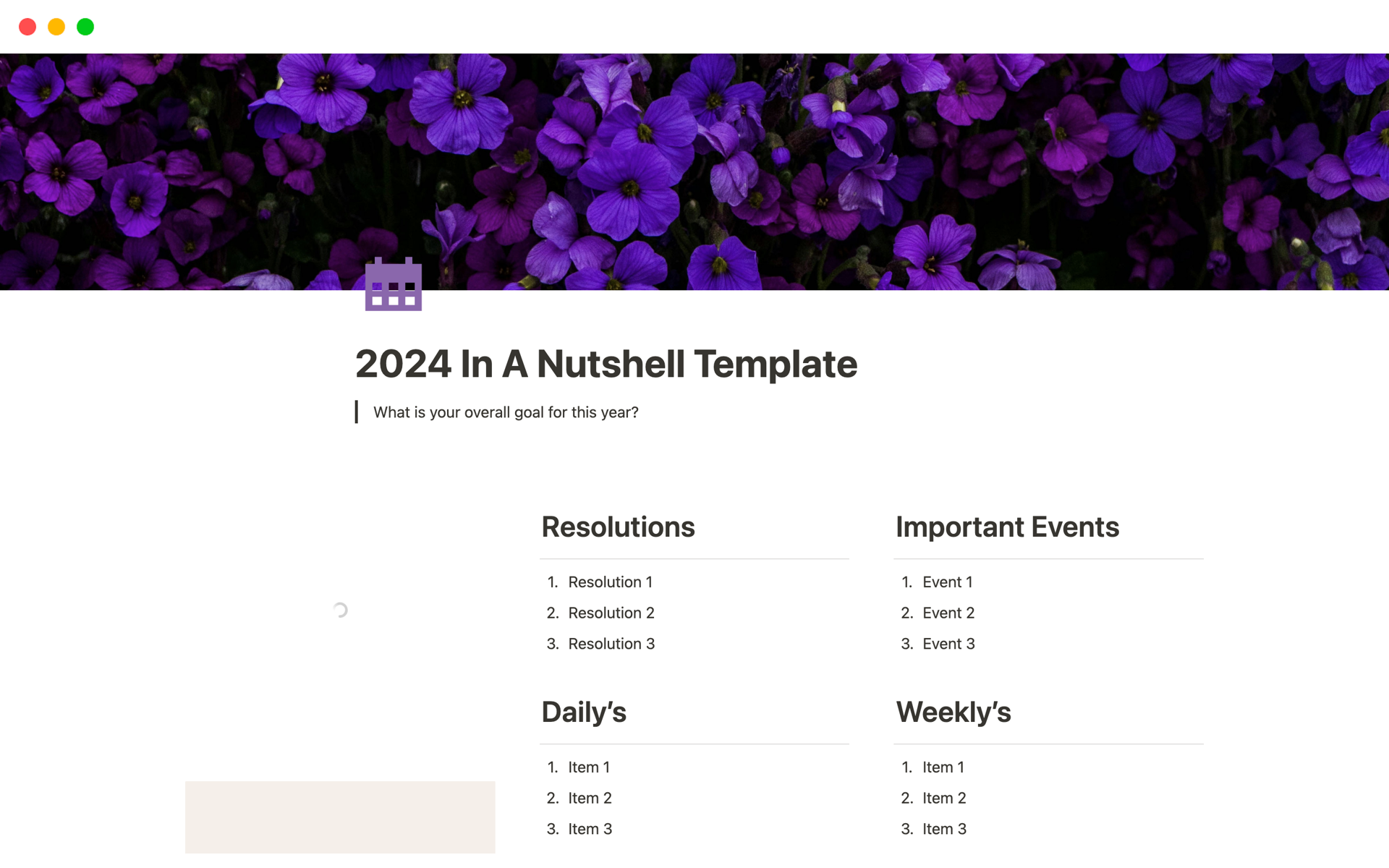 Organize your year with this simple to use feature packed template.
