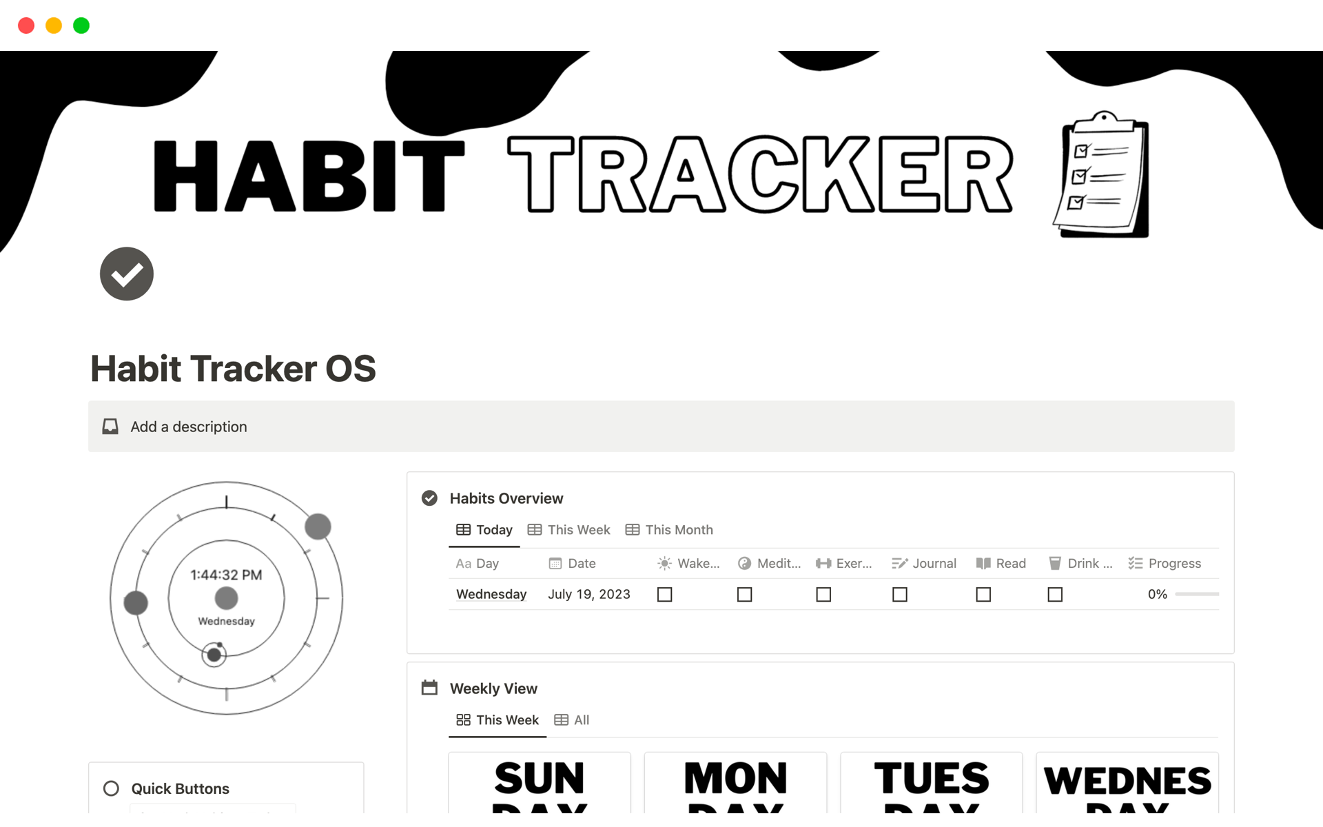 Vista previa de plantilla para Habit Tracker OS