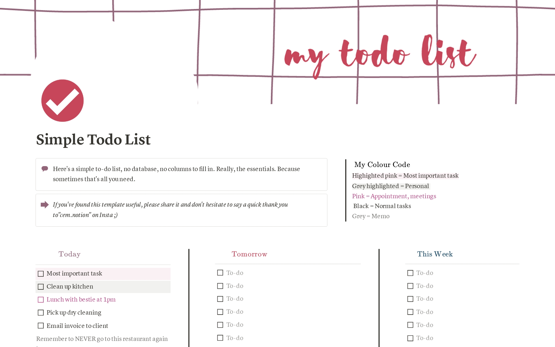 Vista previa de una plantilla para Simple todo list : your first tasks manager