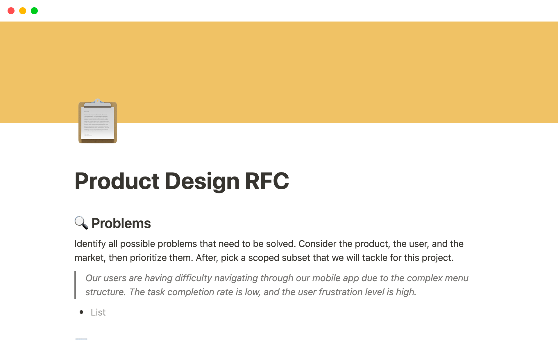 Uma prévia do modelo para Design de produto RFC