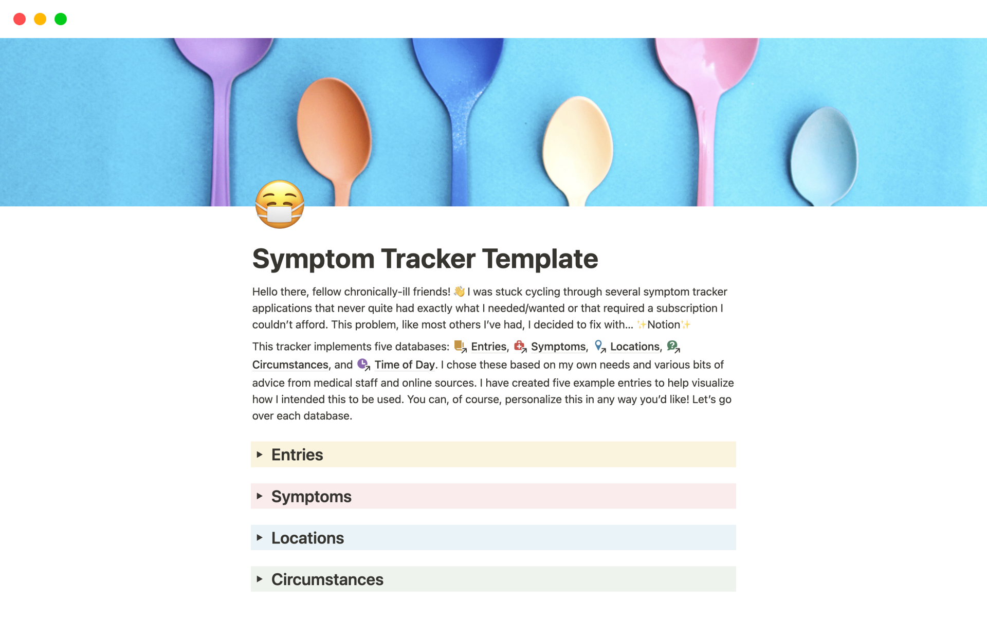 Vista previa de una plantilla para Symptom Tracker
