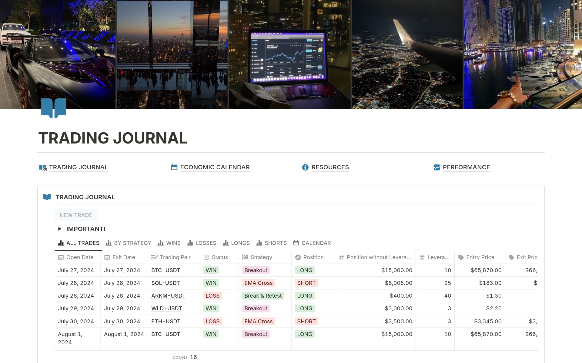 Eine Vorlagenvorschau für Luxury Trading Journal