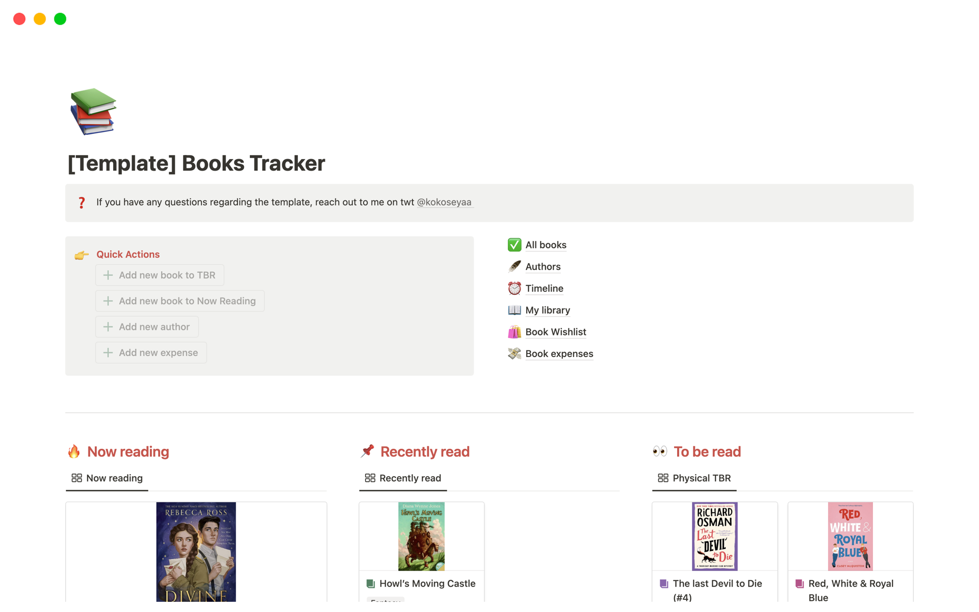 A template preview for  All-inclusive Book Tracking