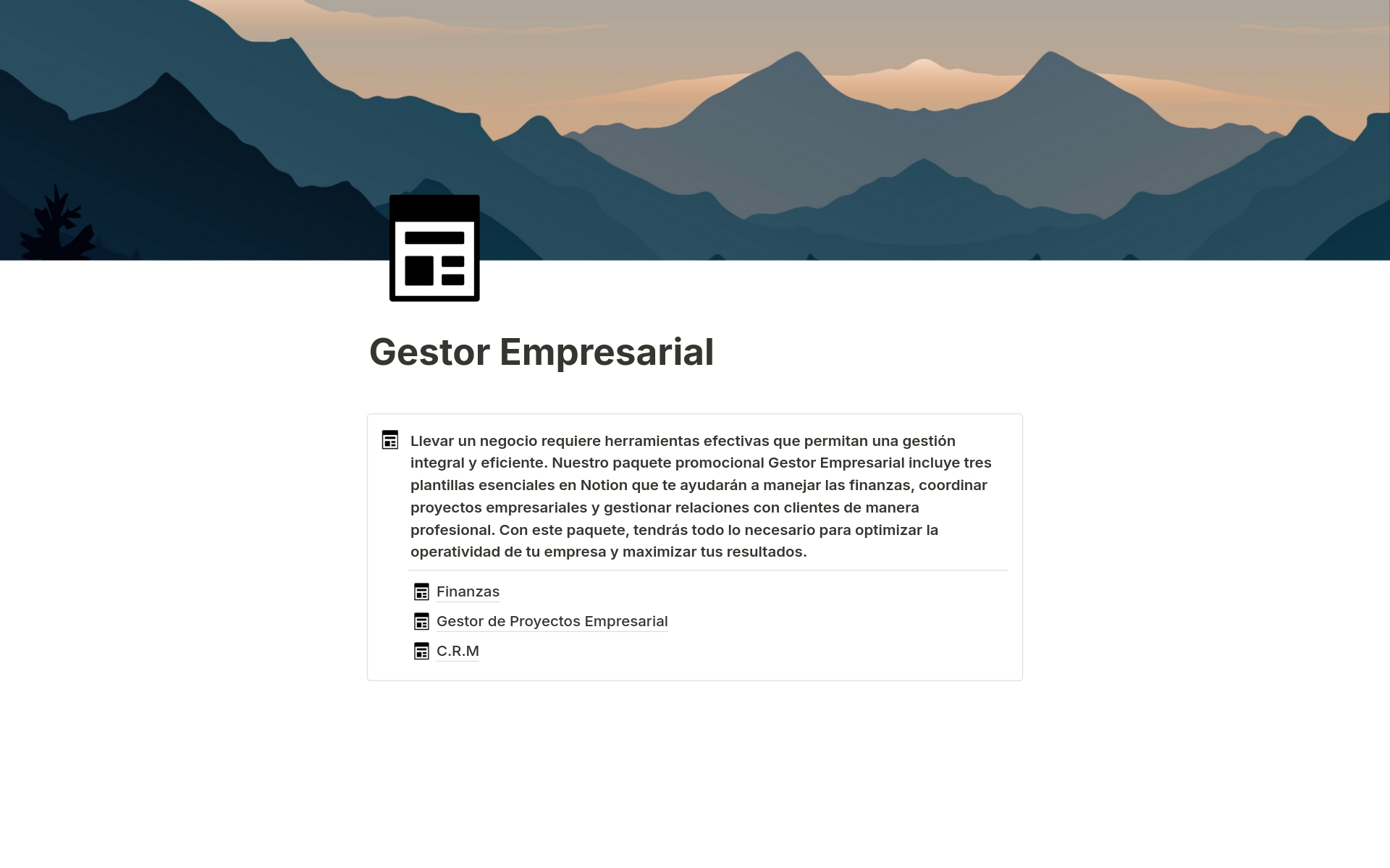 A template preview for Gestor Empresarial
