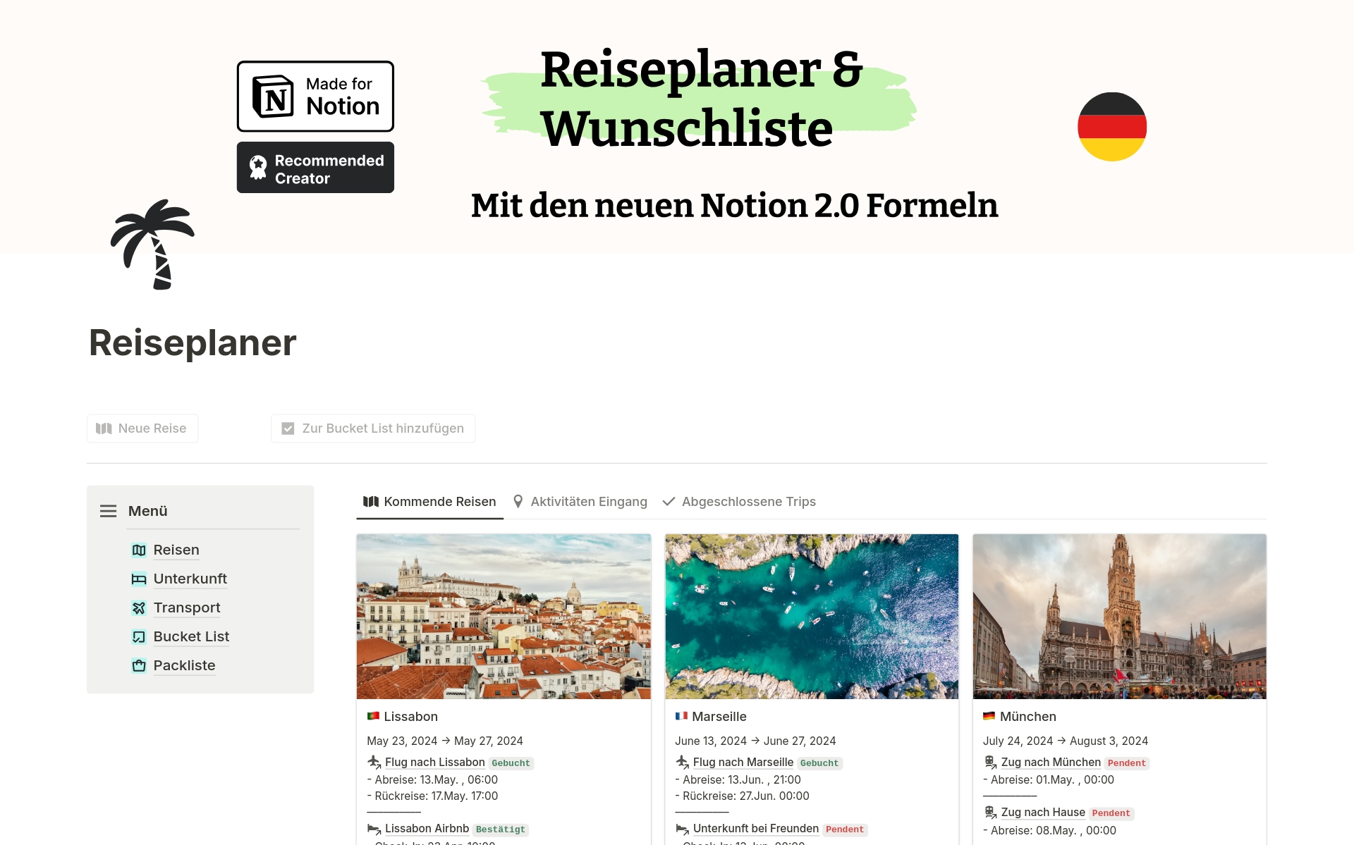 A template preview for Reiseplaner & Wunschliste