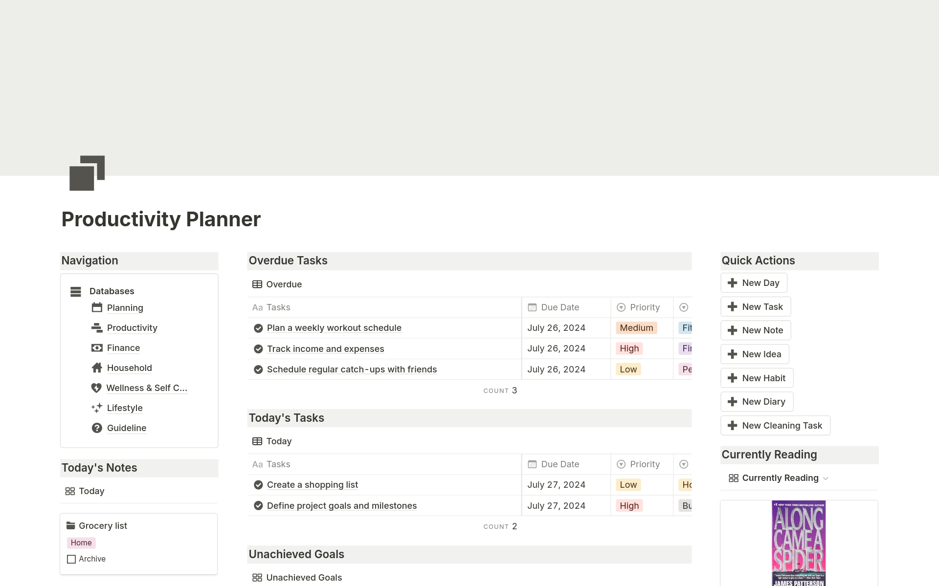 A template preview for All in One Productivity Planner