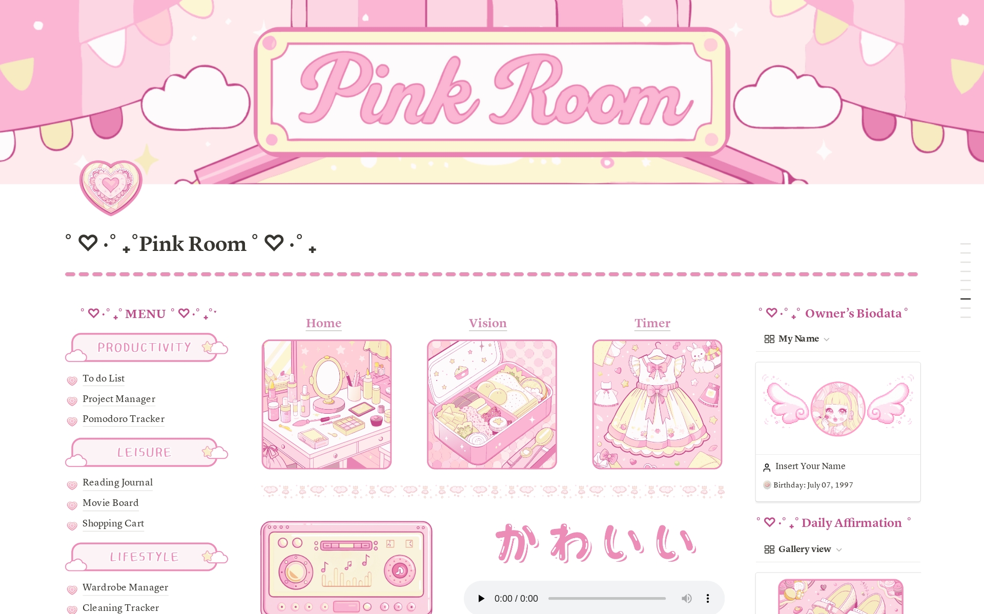 A template preview for Pink Aesthetic All in One Planner