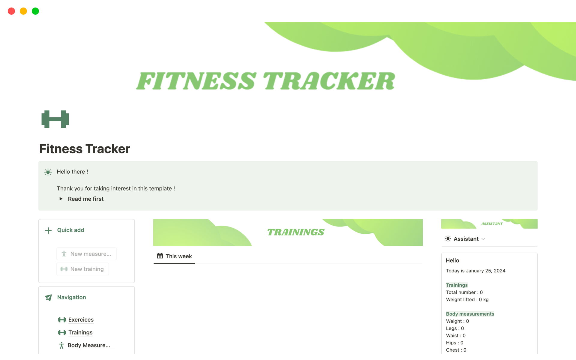 Vista previa de una plantilla para Fitness Tracker