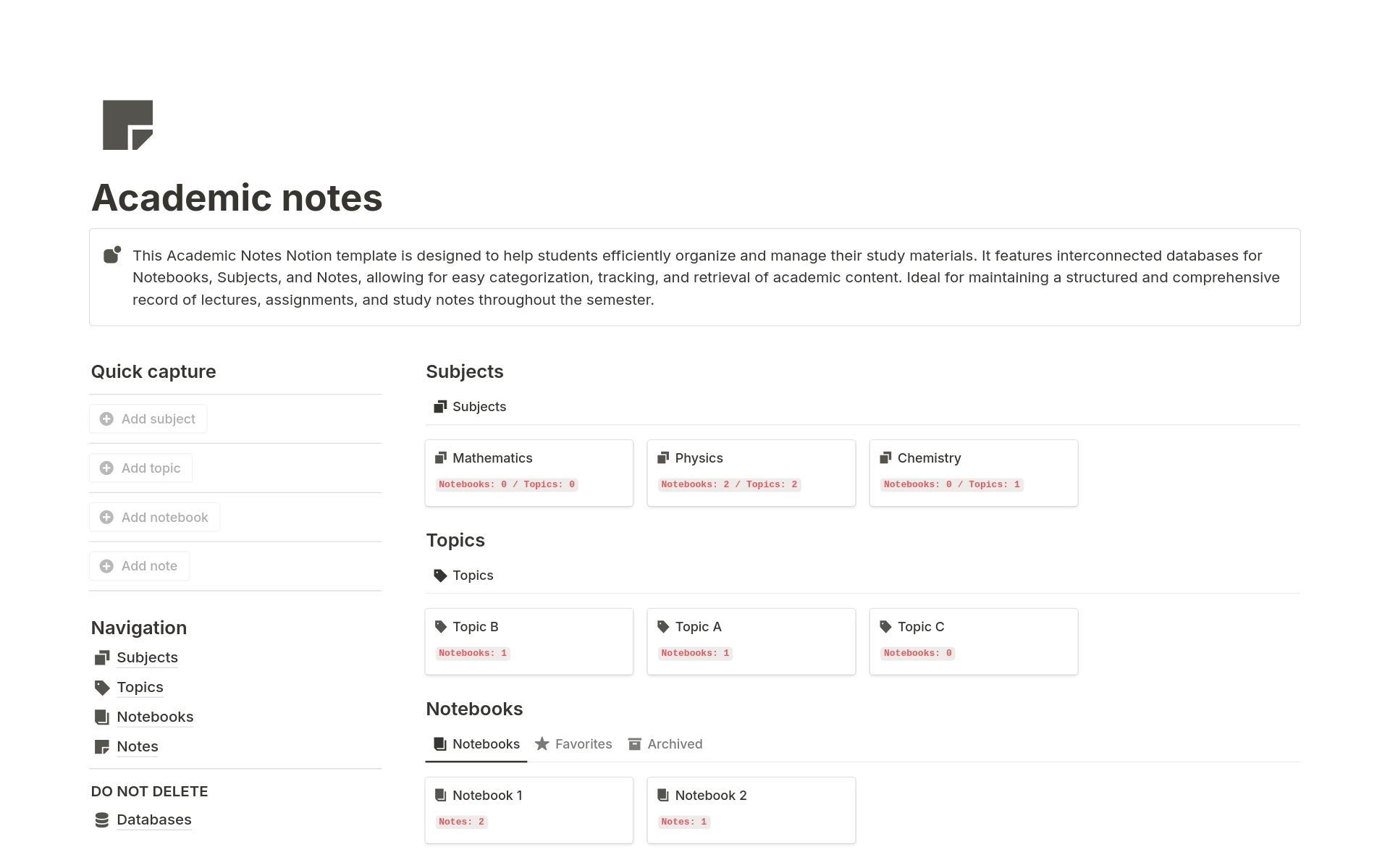 A template preview for Academic notes
