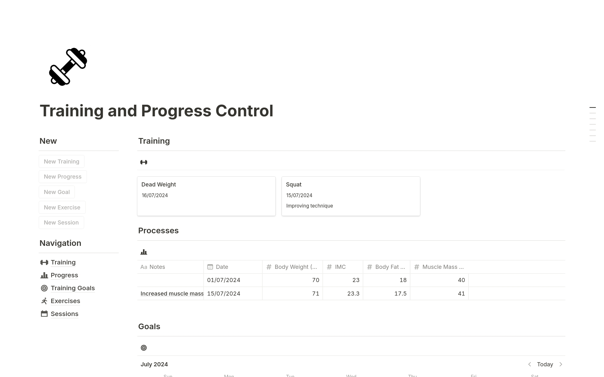 Optimize your workouts with our Workout and Progress Tracking template. Log sessions, monitor progress and reach your fitness goals with ease.