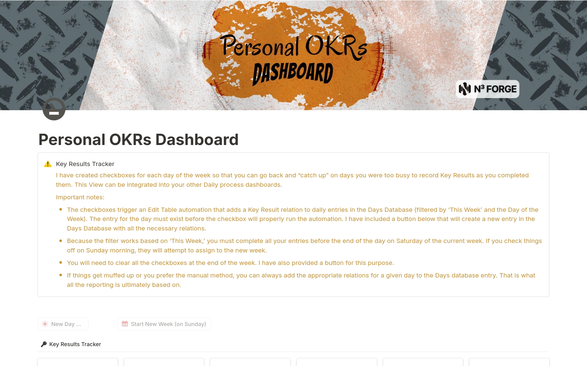 Vista previa de una plantilla para Personal OKRs Dashboard