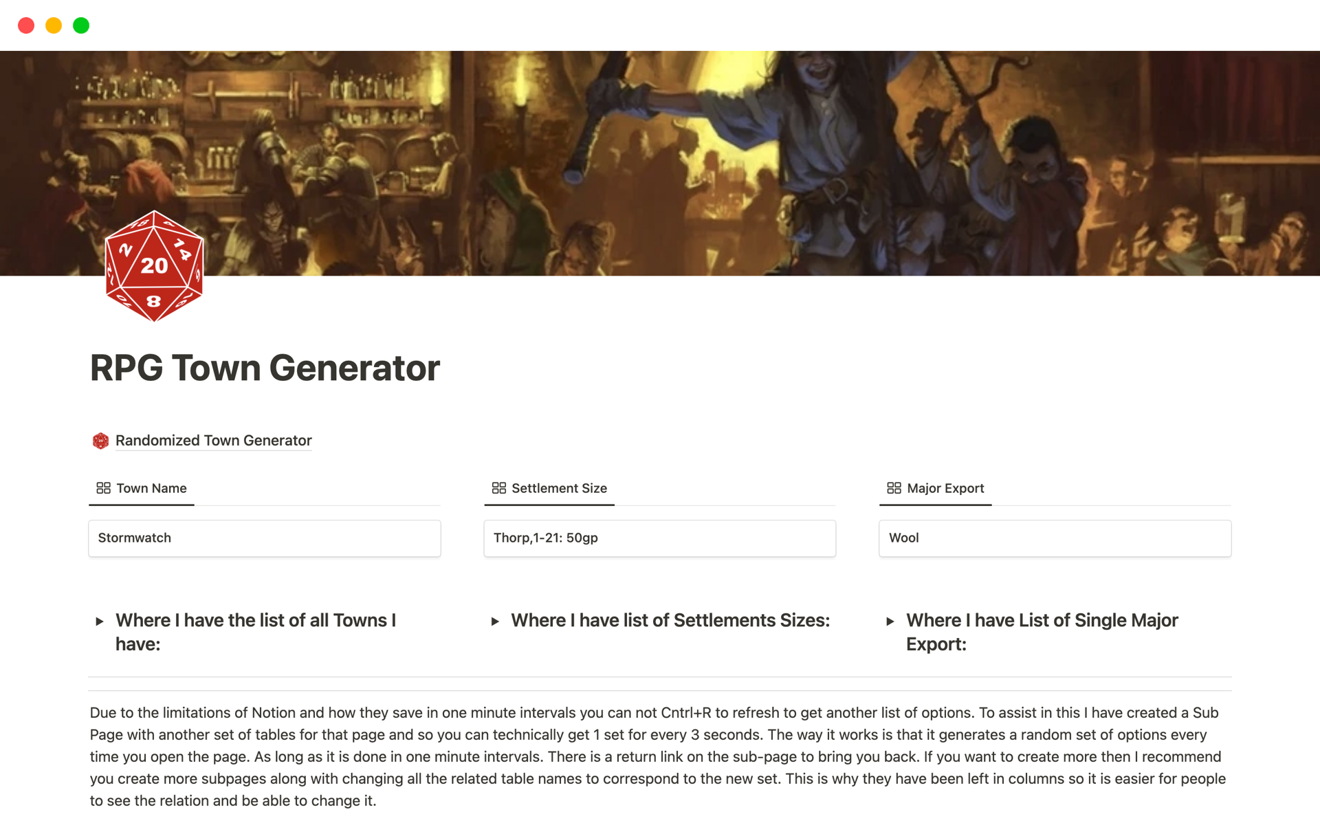 En forhåndsvisning av mal for RPG Town Generator