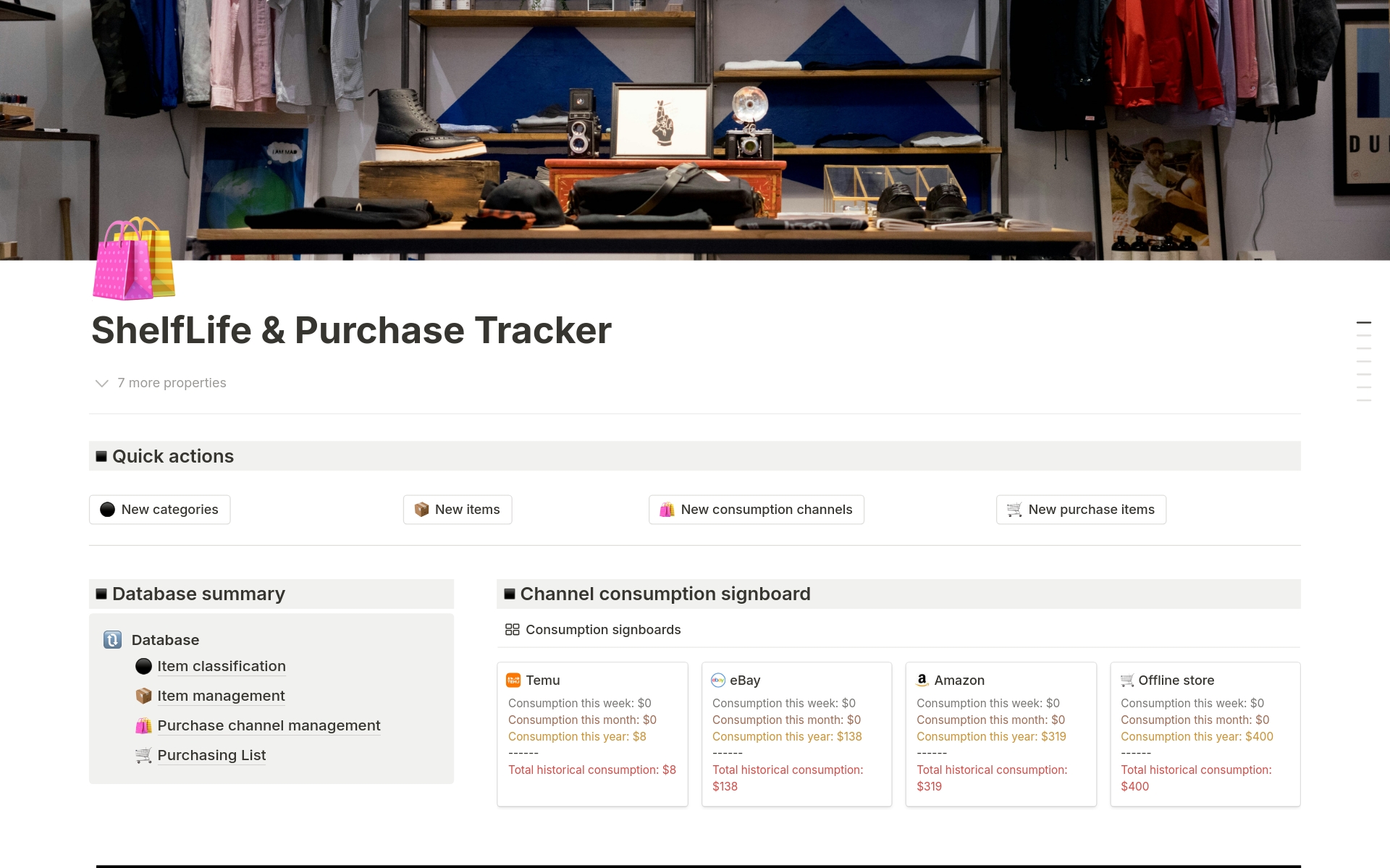 En förhandsgranskning av mallen för ShelfLife & Purchase Tracker