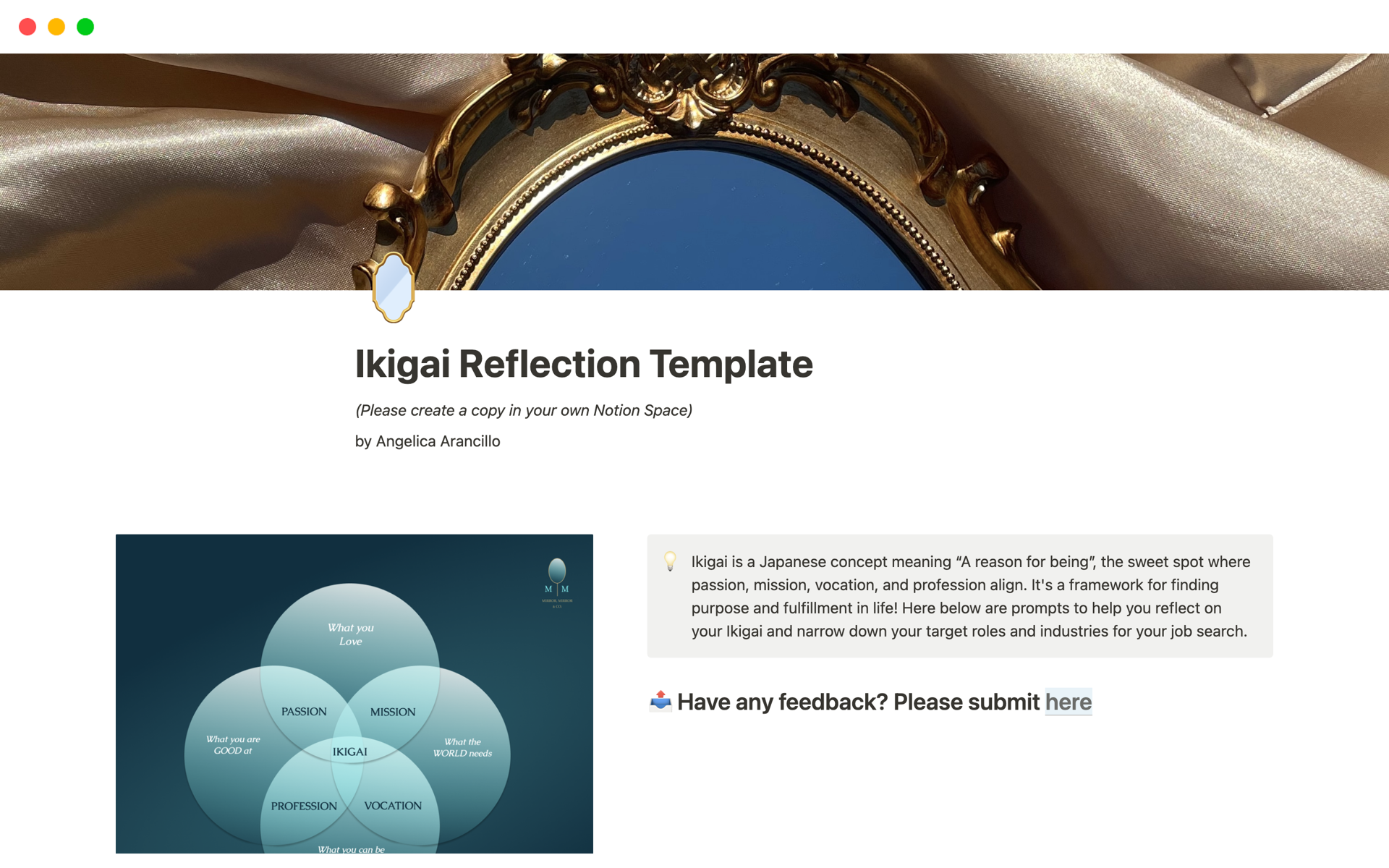 En förhandsgranskning av mallen för Ikigai Reflection