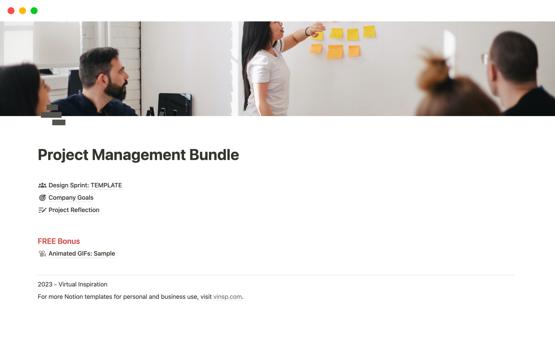 En förhandsgranskning av mallen för Project Management Bundle