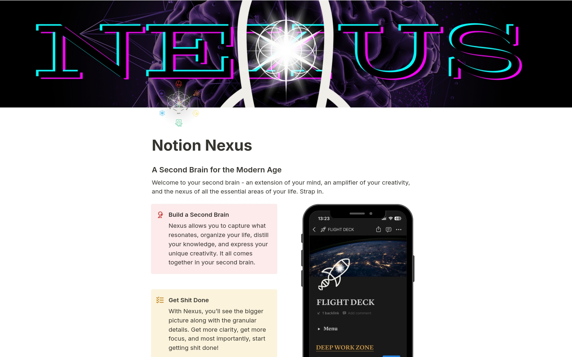 A template preview for Nexus | Second Brain