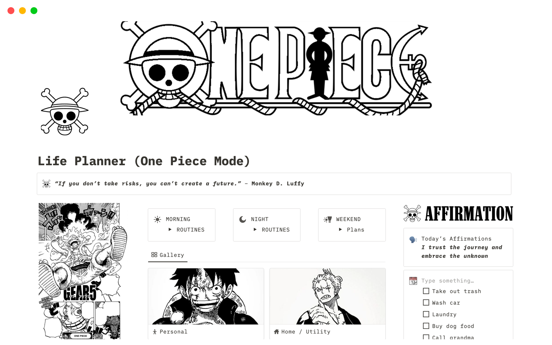 Life Planner (One Piece Mode)のテンプレートのプレビュー
