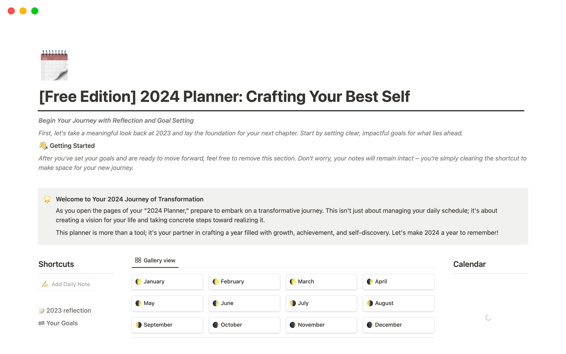 Vista previa de una plantilla para 2024 Planner: Crafting Your Best Self