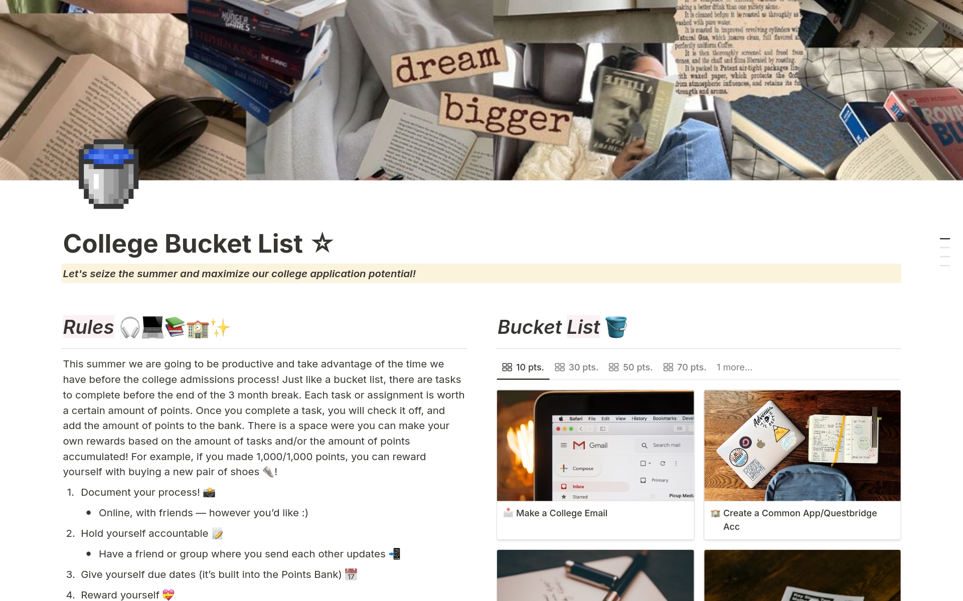 A template preview for College Bucket List 
