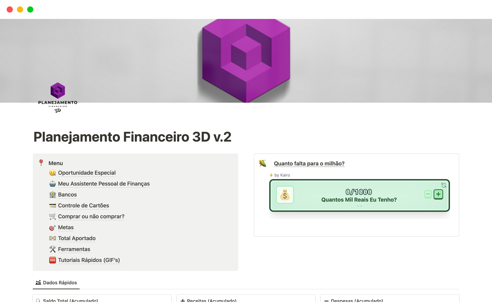 Vista previa de una plantilla para Planejamento Financeiro 3D