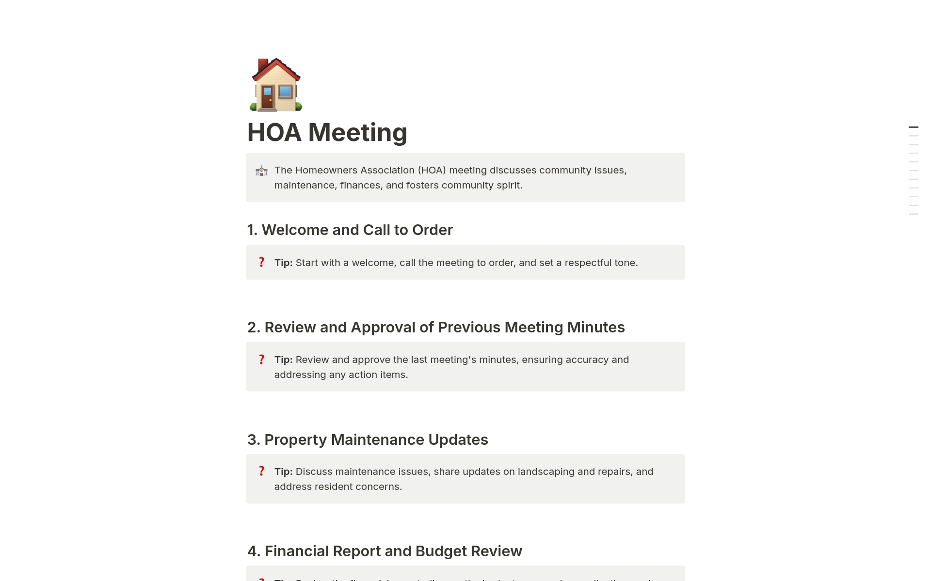 A template preview for HOA Meeting