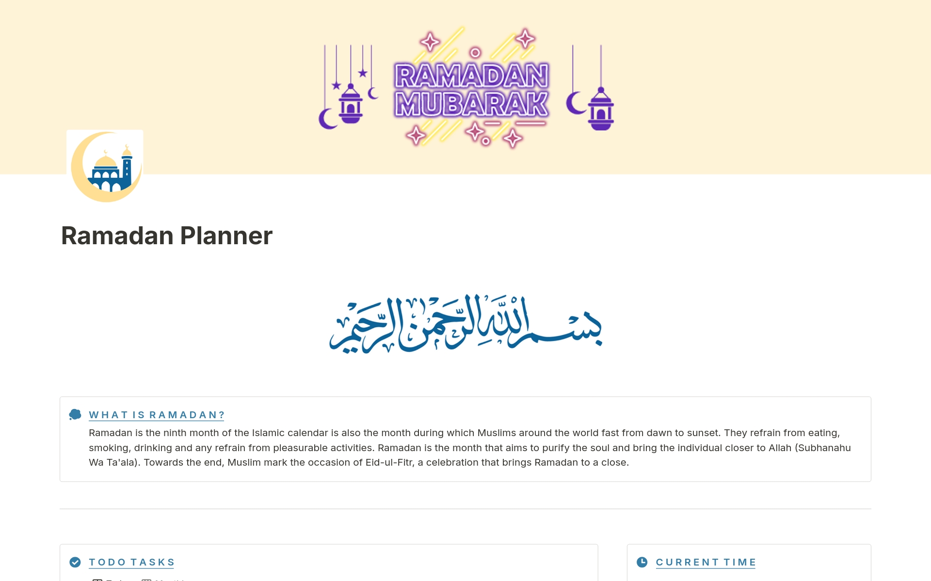 En forhåndsvisning av mal for Ramadan Planner