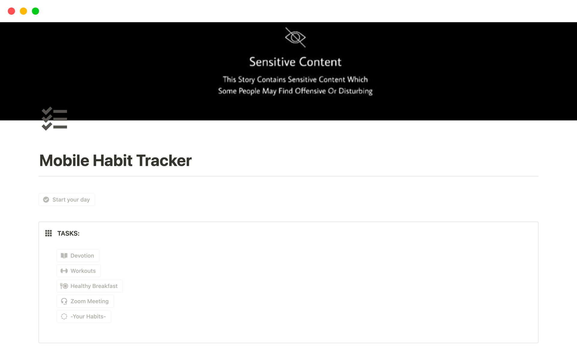 Mobile Habit Trackerのテンプレートのプレビュー