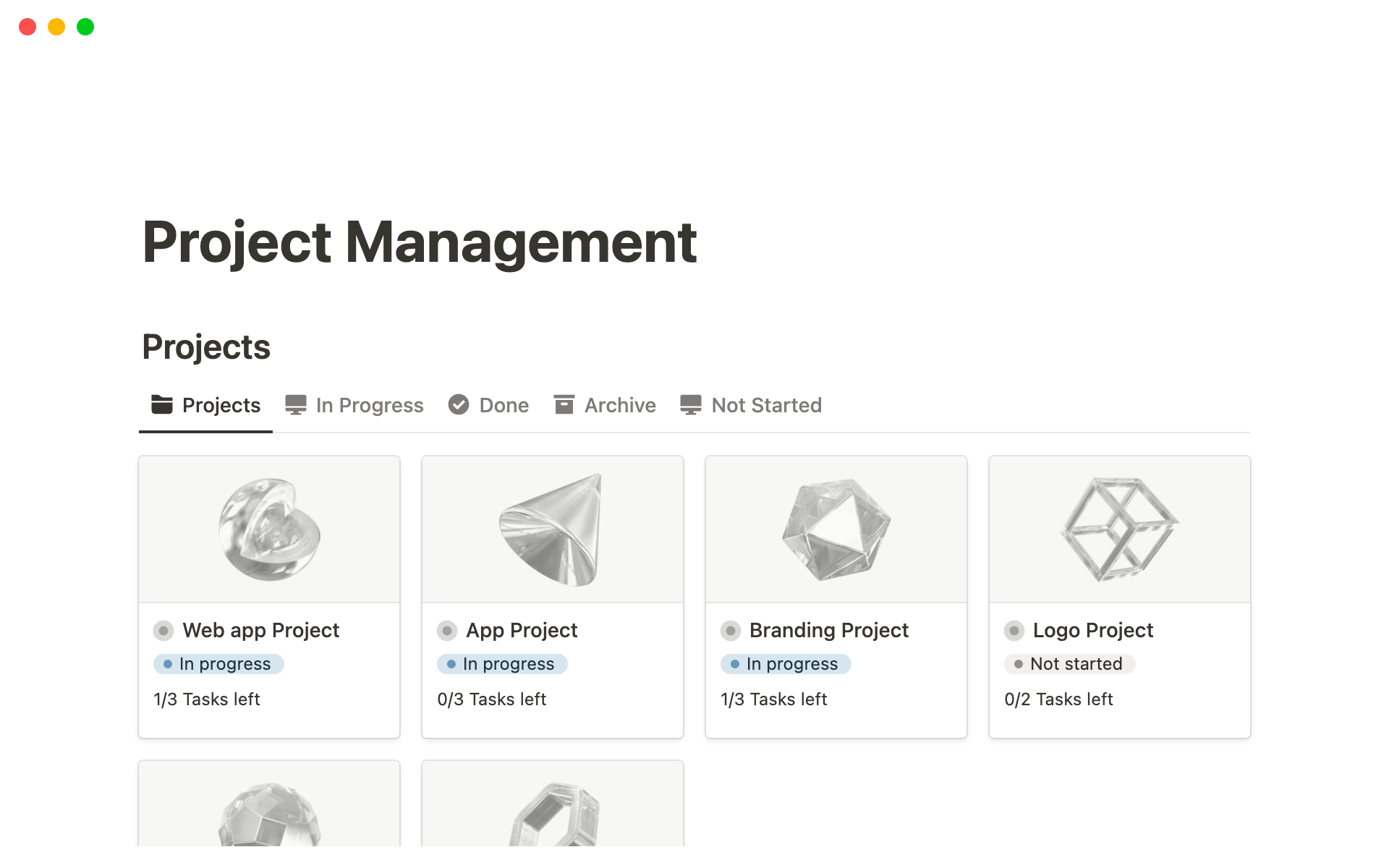 Vista previa de plantilla para Project Management