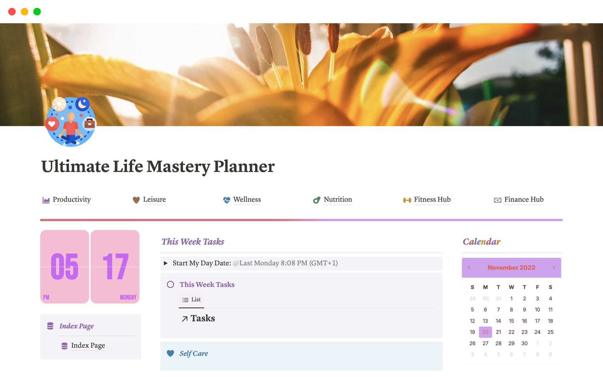 En forhåndsvisning av mal for Ultimate Life Mastery Planner