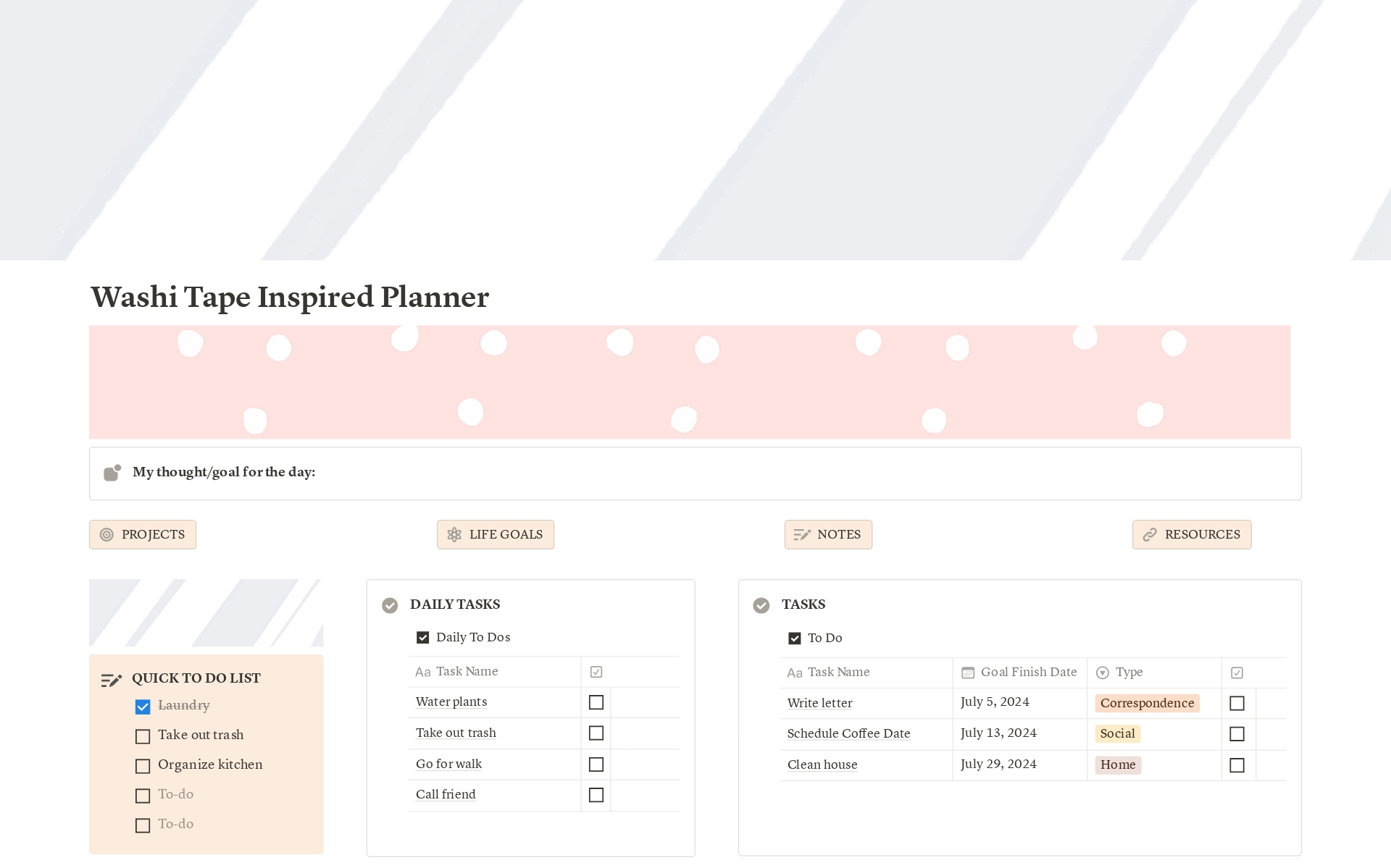 A template preview for Washi Tape Inspired | Life Planner