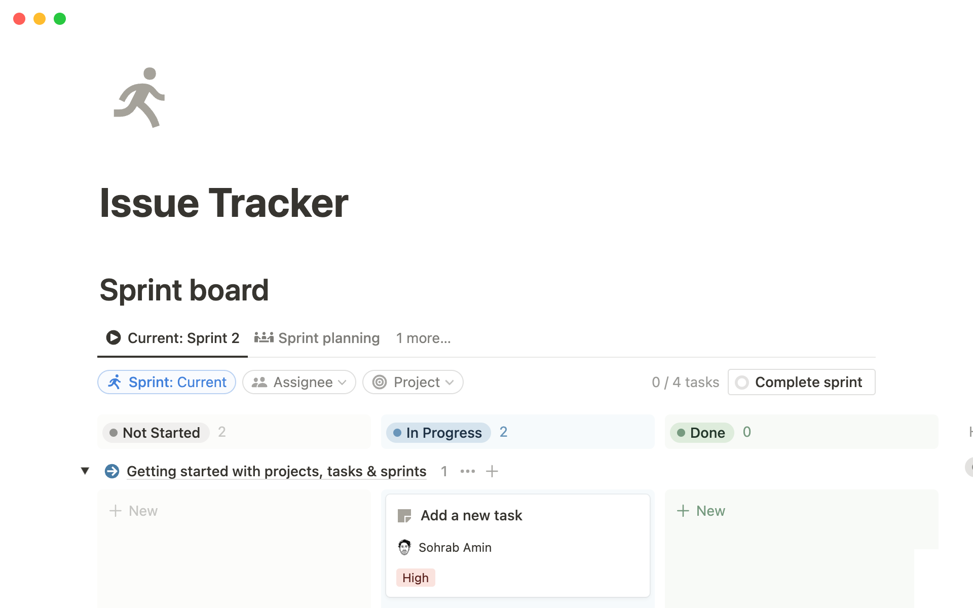 A template preview for Issue Tracker (w/ Notion AI)
