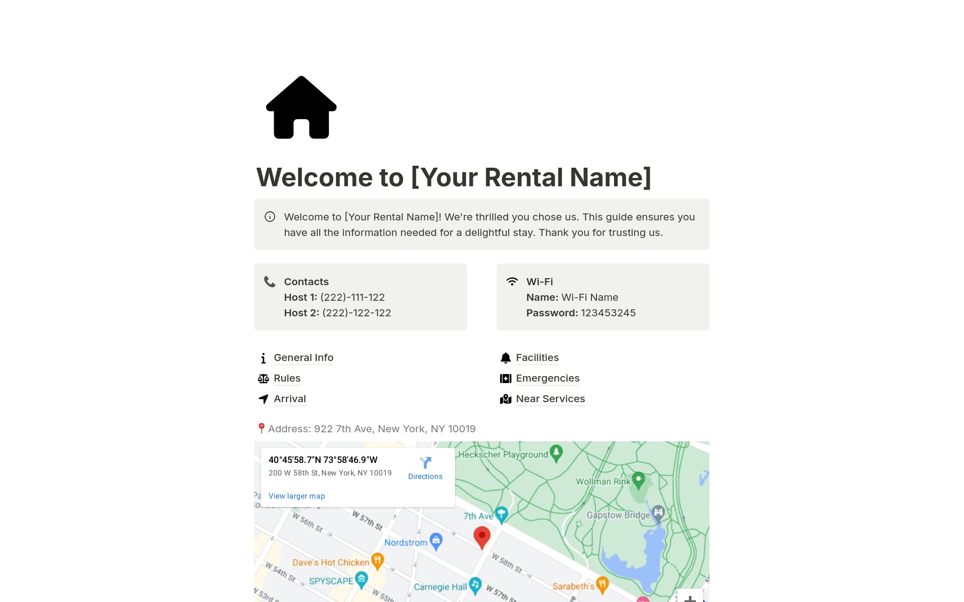 En förhandsgranskning av mallen för Airbnb Welcome Guide
