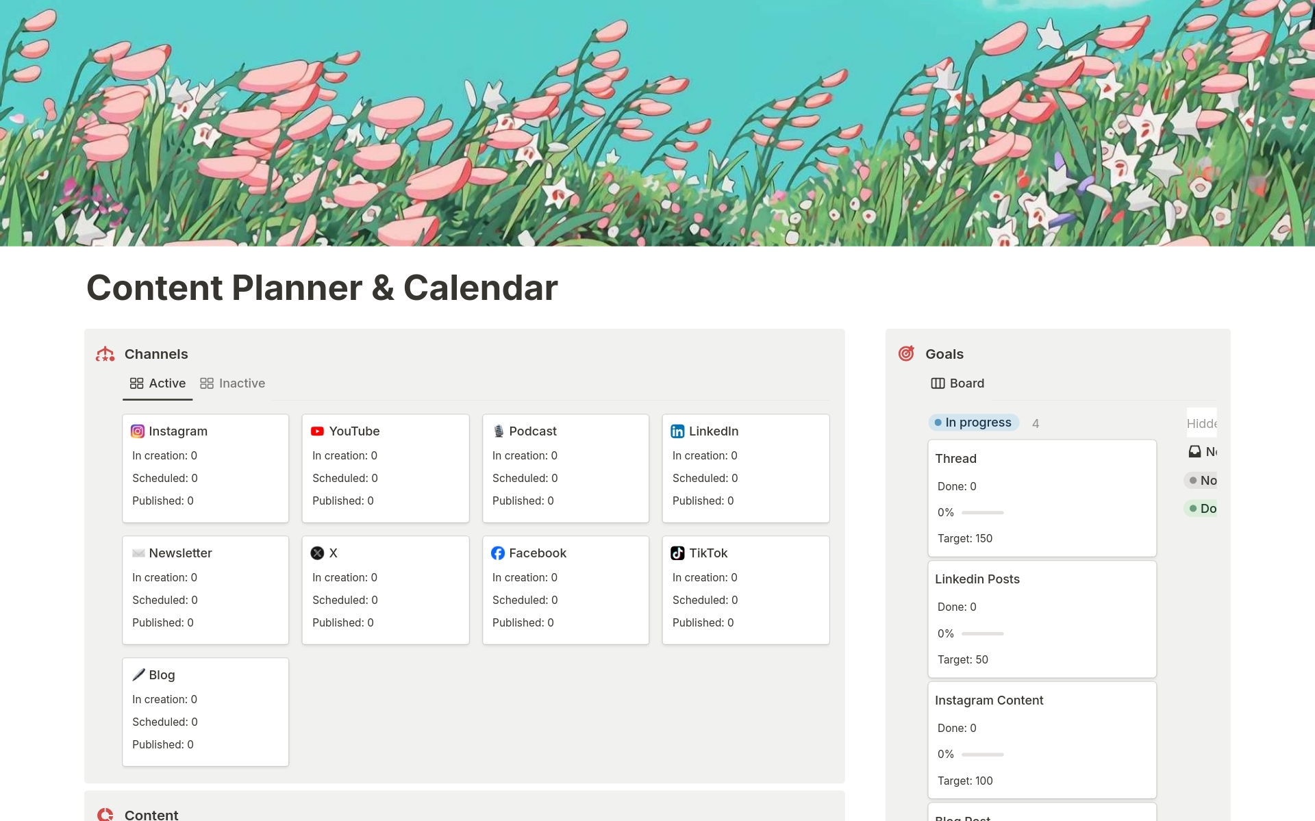 A template preview for Content Planner and Calendar