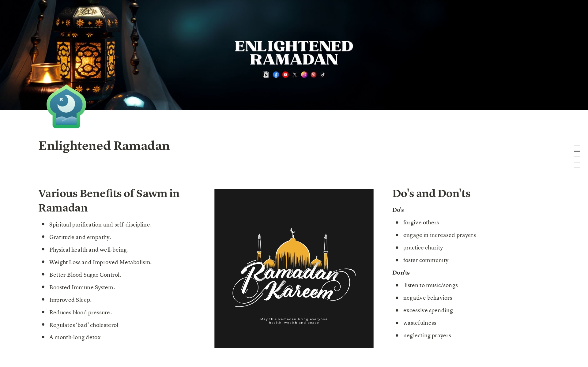 En forhåndsvisning av mal for Enlightened Ramadan with Zakat Calculation
