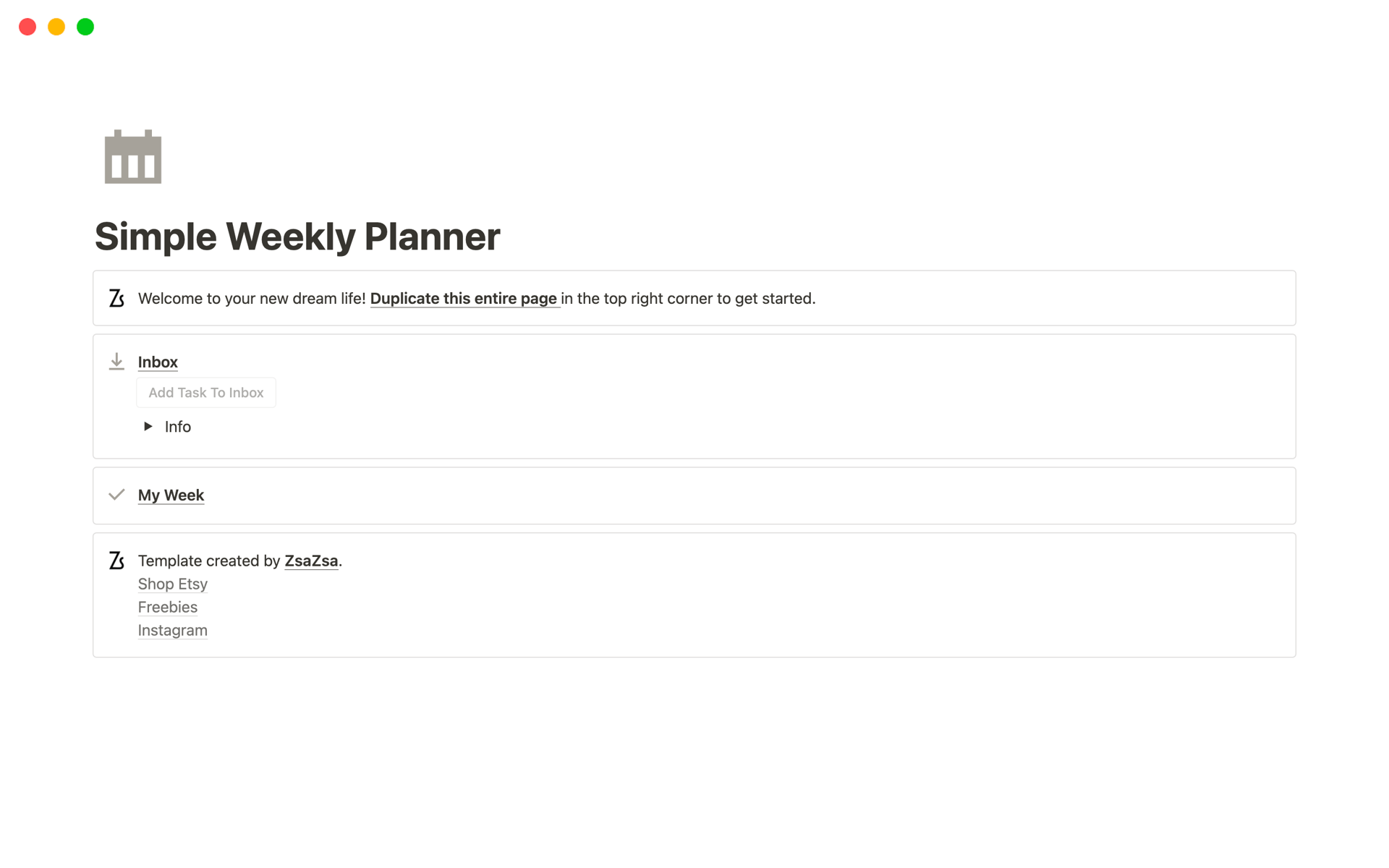 Mallin esikatselu nimelle Simple Weekly Planner