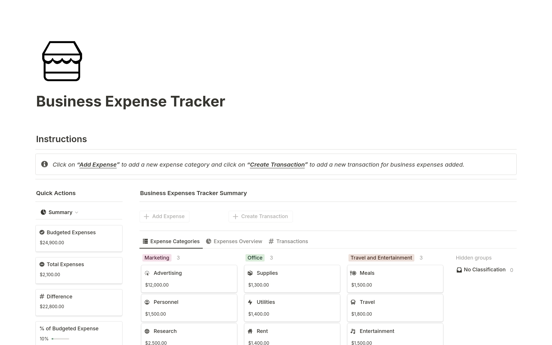 Ideal for those who manage a business, this tracker helps you keep tabs on business-related expenses such as marketing, office, travel, and much more.