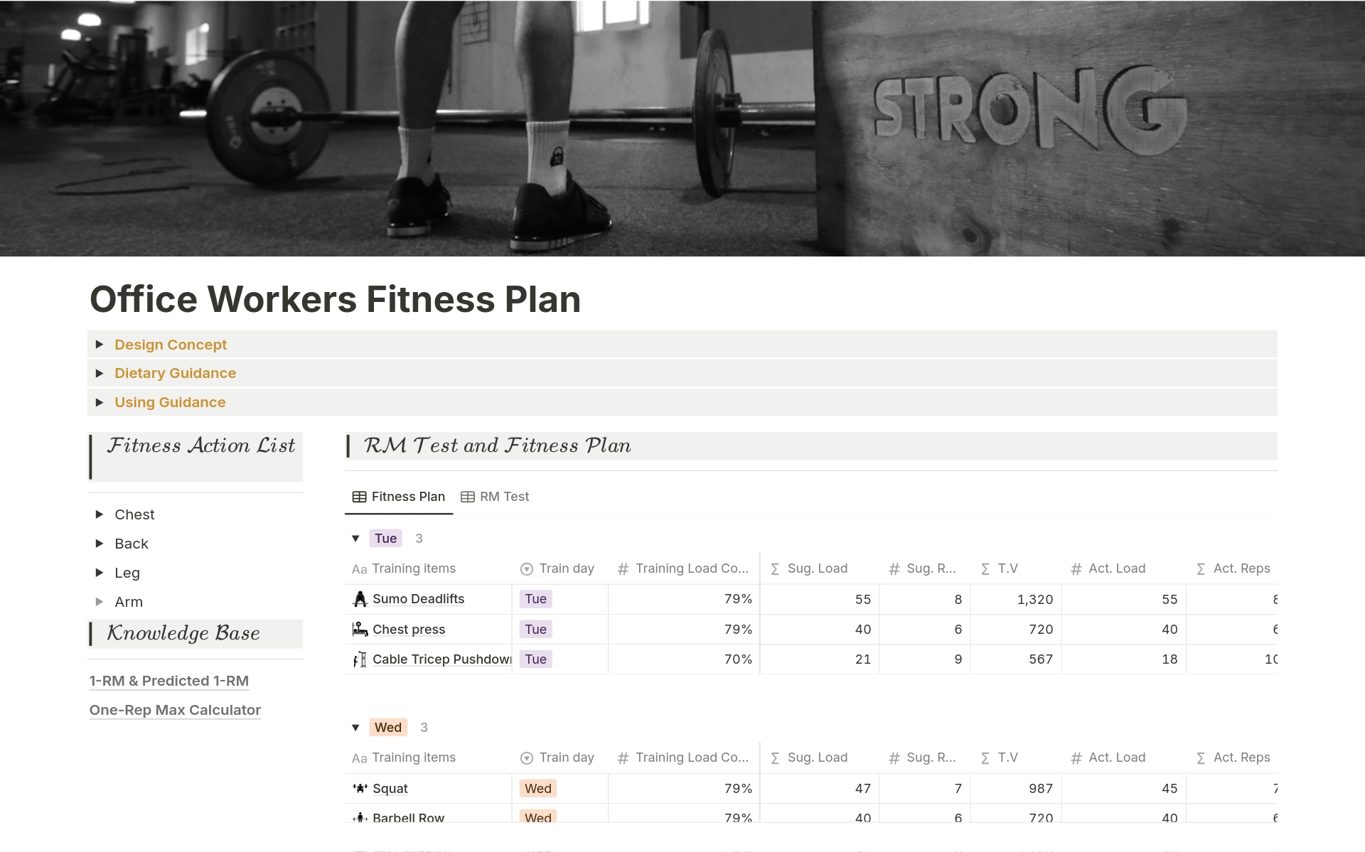 A template preview for Office Workers Fitness Plan