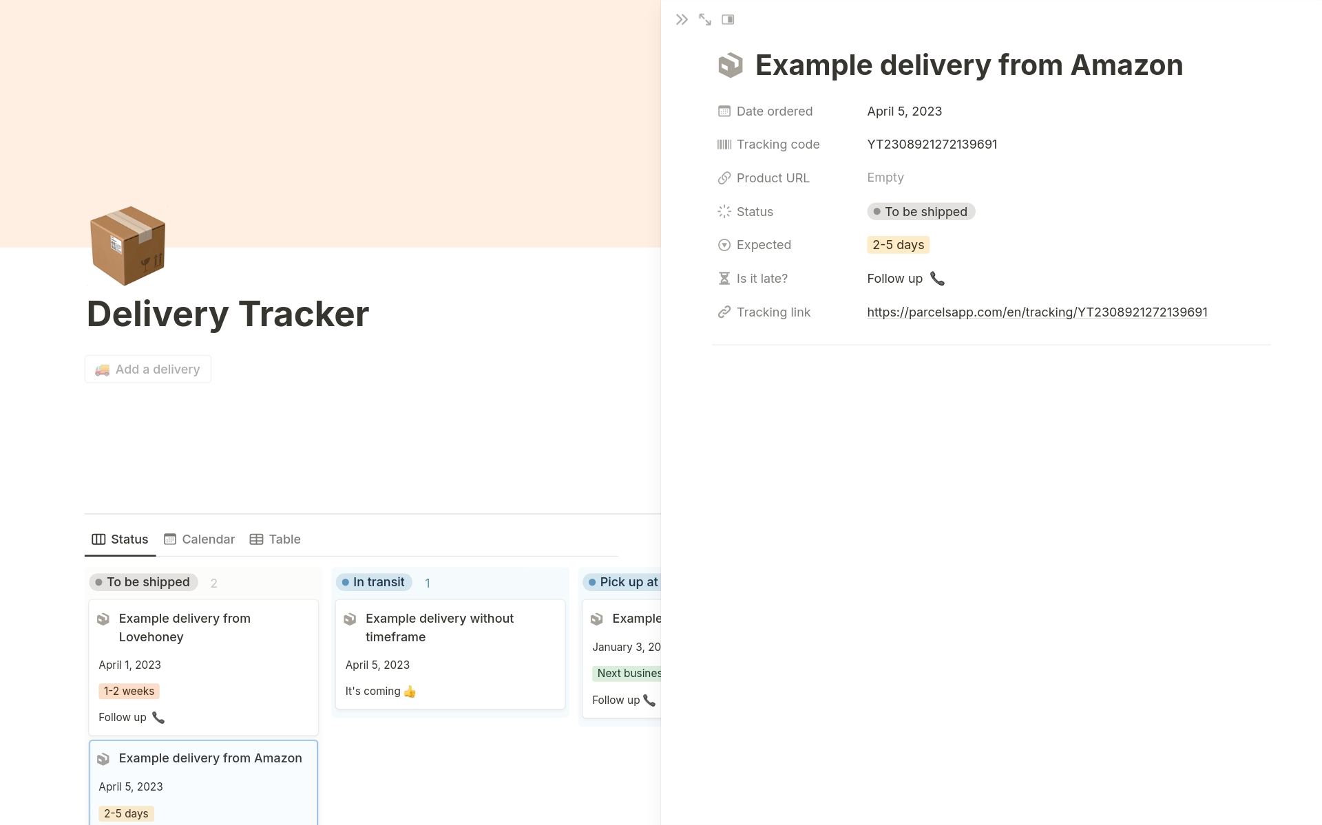Track all your important deliveries with this powerful and simple Notion template.